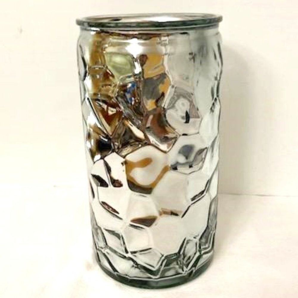 Mirrored Glass Vase Silver Cylinder 9.5" H Flower Arranging Glam Holiday Sparkly